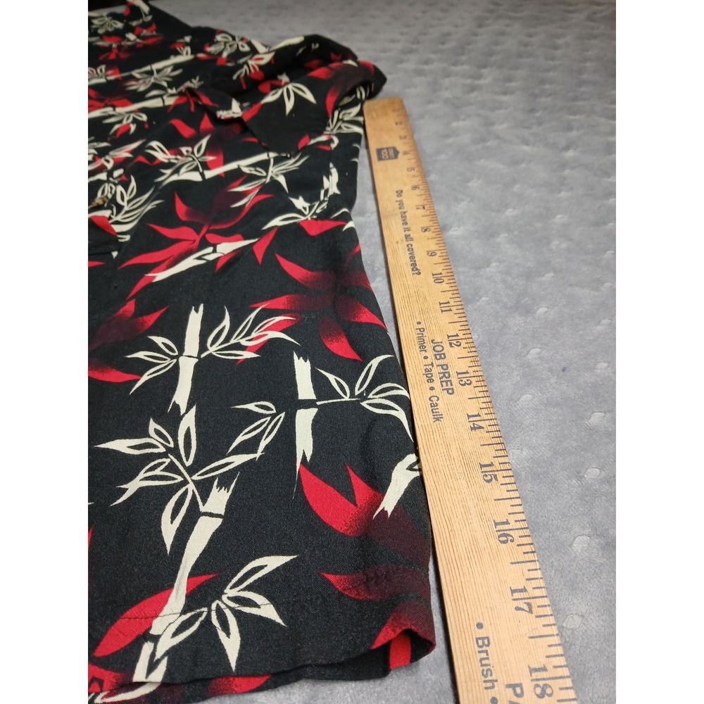 Puritan Mens Large Black Red Bamboo Tropical Rayon ShortSleeve Button Down Shirt - Picture 5 of 6